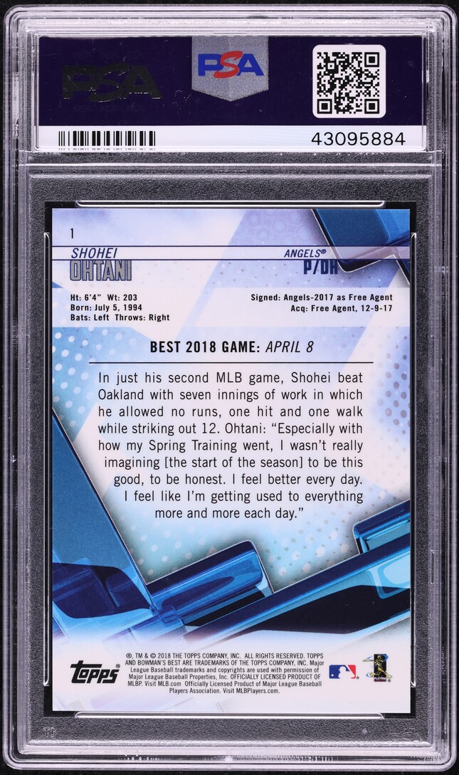 2018 Bowman's Best Orange Refractor Shohei Ohtani ROOKIE /25 #1 PSA 10 GEM MINT