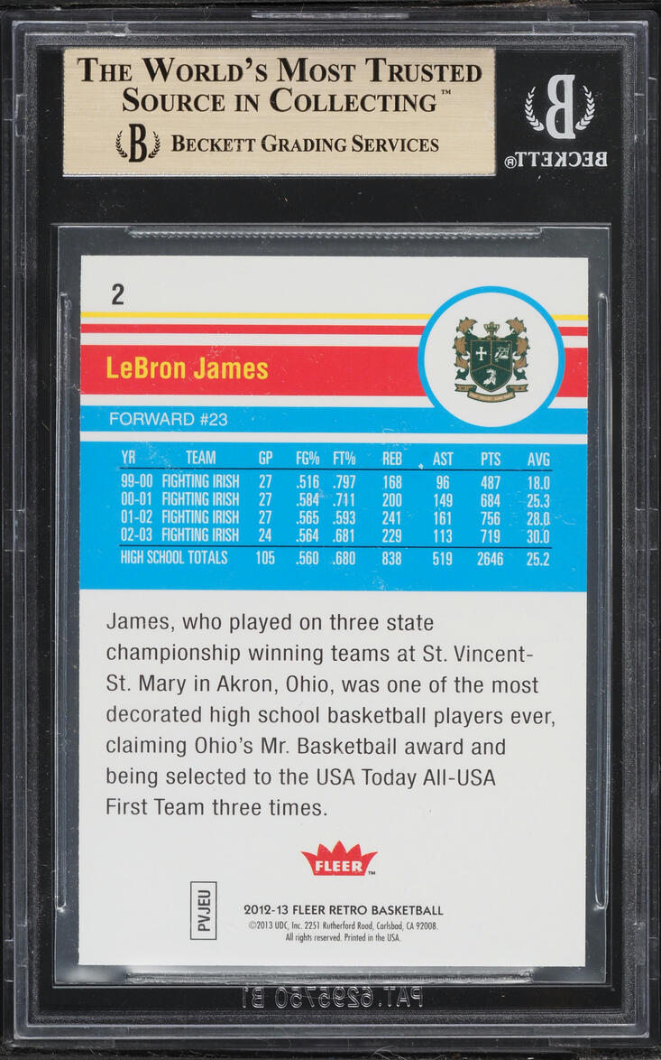2012 Fleer Retro LeBron James #2 BGS 9.5 GEM MINT
