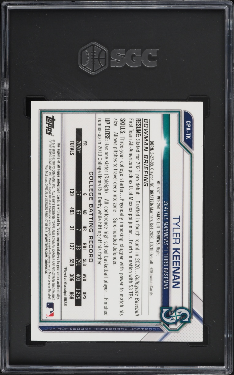 2021 Bowman Chrome Gold Refractor Tyler Keenan PROSPECT AUTO /50 #CPA-TK SGC 10 GEM MINT
