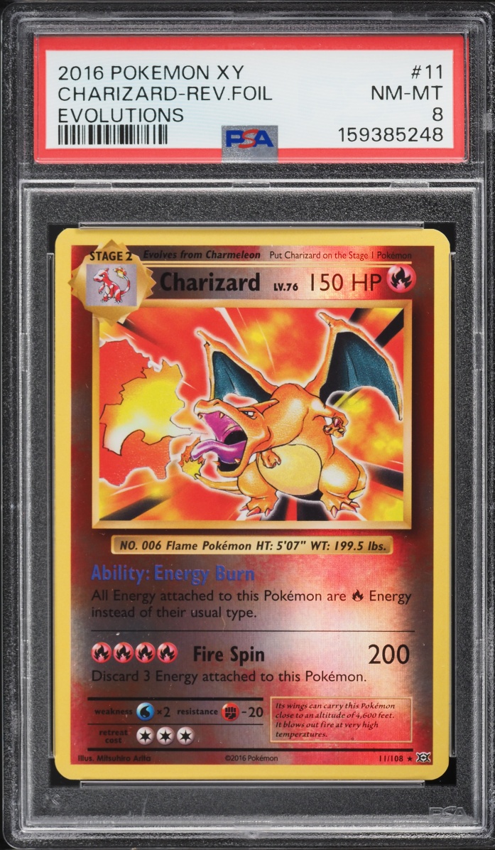 2016 Pokemon XY Evolutions Reverse Holo Charizard #11 PSA 8 NM-MT