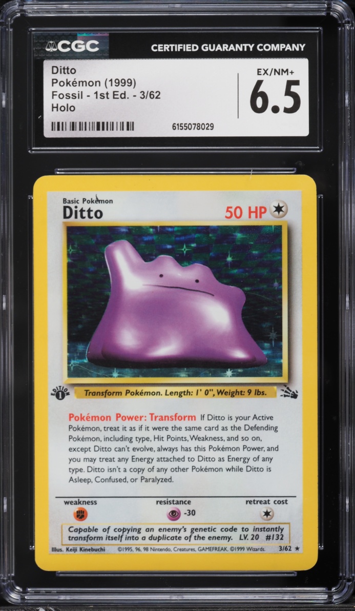 1999 Pokemon Fossil 1st Edition Holo Ditto #3 CGC 6.5 EXMT+