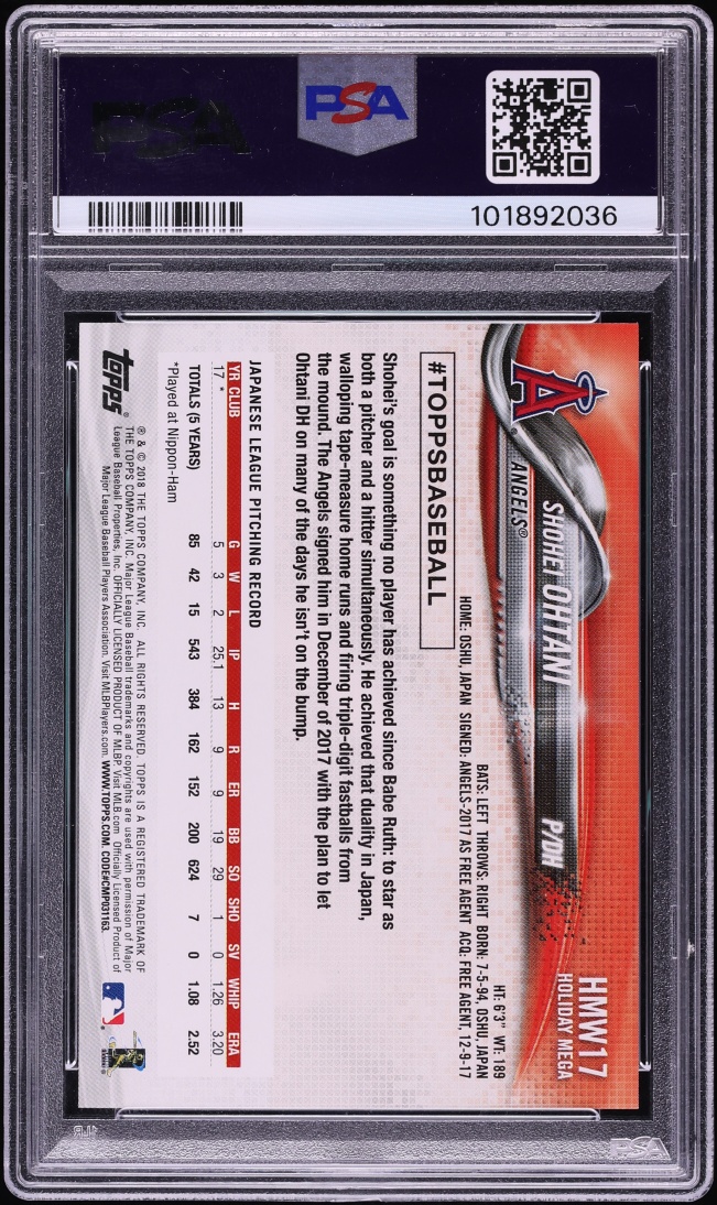 2018 Topps Holiday Shohei Ohtani ROOKIE #HMW17 PSA 10 GEM MINT
