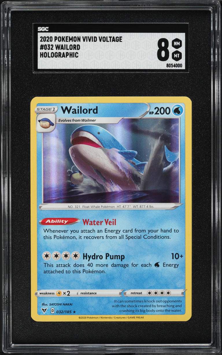 2020 Pokemon Sword & Shield Vivid Voltage Holo Wailord #032 SGC 8 NM-MT
