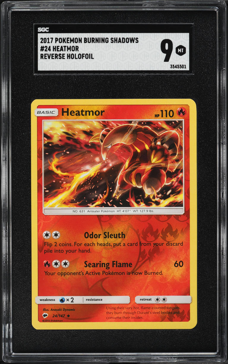 2017 Pokemon Sun & Moon Burning Shadows Reverse Holo Heatmor #24 SGC 9 MINT