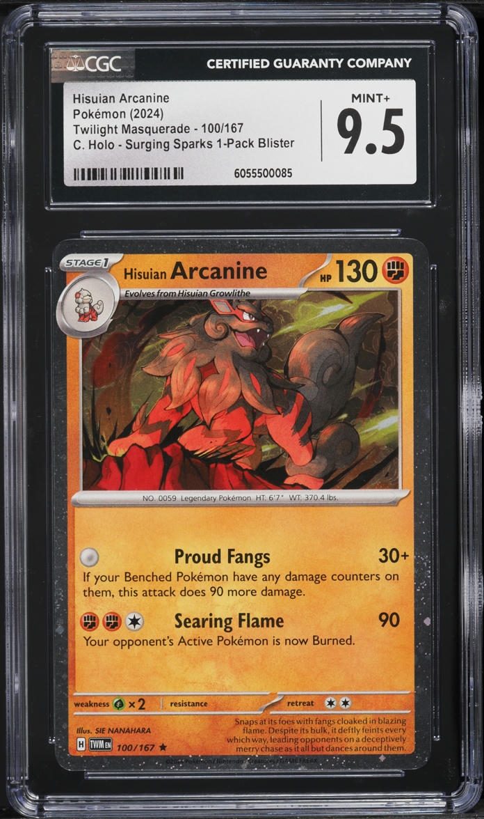 2024 Pokemon SV Twilight Masquerade Surging Sparks Cosmos Holo Hisuian Arcanine #100 CGC 9.5