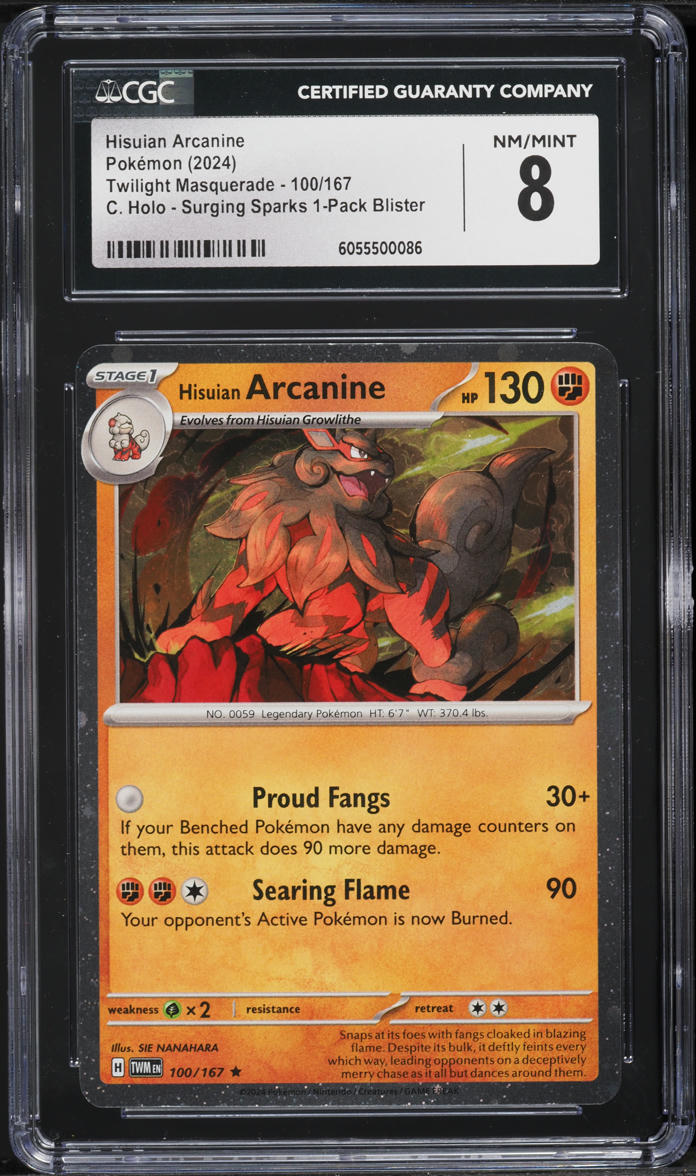 2024 Pokemon SV Twilight Masquerade Surging Sparks Cosmos Holo Hisuian Arcanine #100 CGC 8