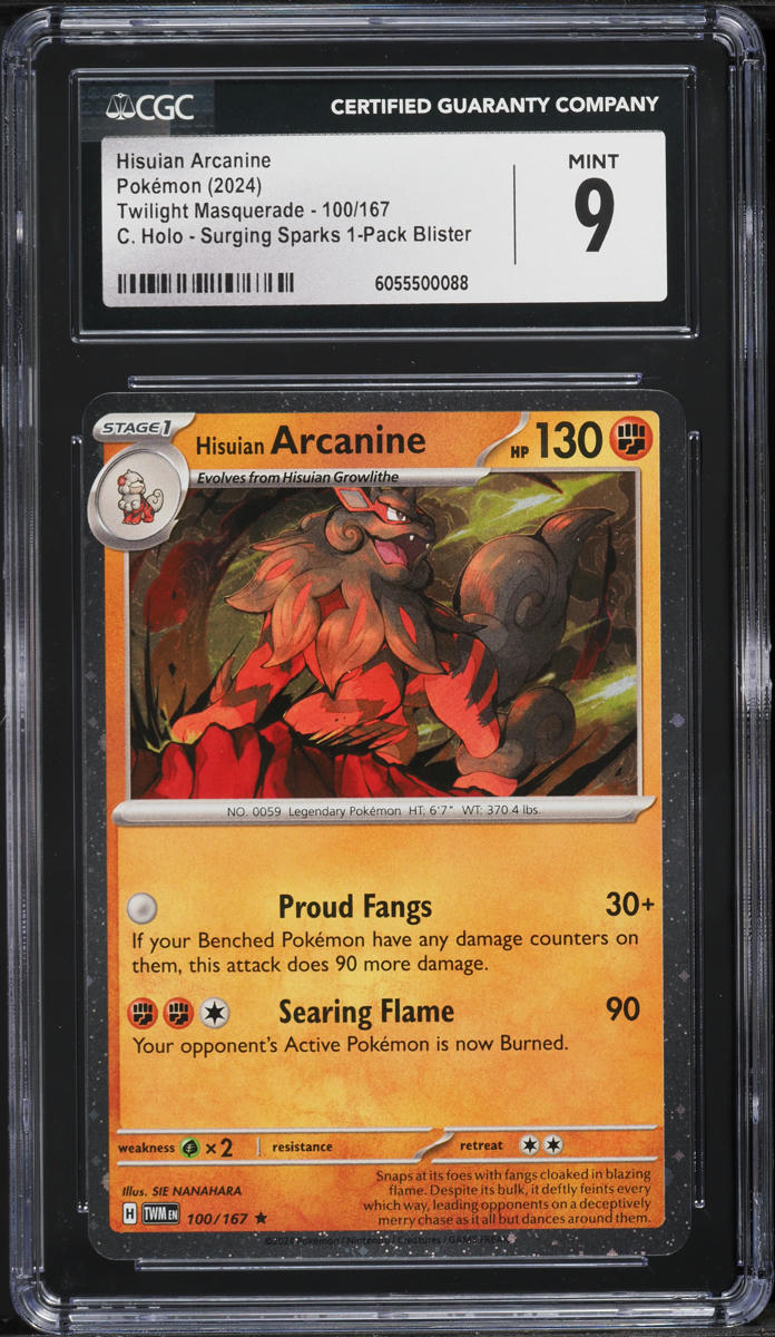 2024 Pokemon SV Twilight Masquerade Surging Sparks Cosmos Holo Hisuian Arcanine #100 CGC 9 MINT
