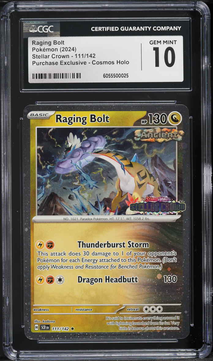 2024 Pokemon Sword & Shield Stellar Crown Exclusive Cosmos Holo Raging Bolt #111 CGC 10 GEM