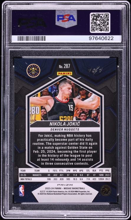 2023 Panini Mosaic Black Nikola Jokic 1/1 #287 PSA 8 NM-MT