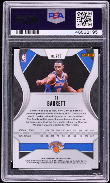 2019 Panini Prizm RJ Barrett ROOKIE #250 PSA 8 NM-MT