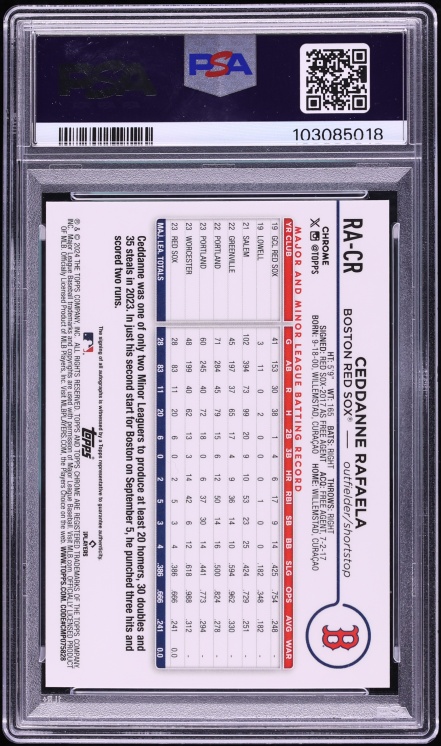 2024 Topps Chrome Blue Refractor Ceddanne Rafaela ROOKIE AUTO /150 #RACR PSA 10 GEM MINT