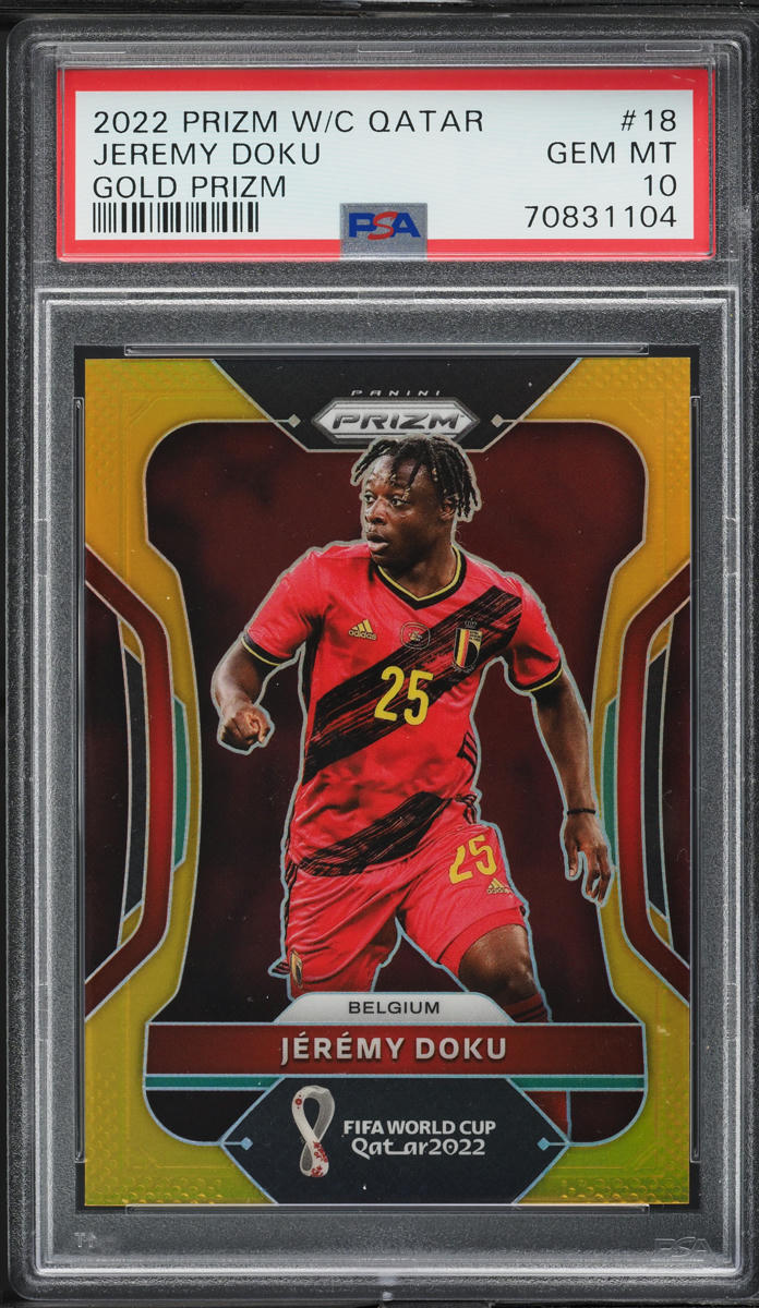 2022 Panini Prizm World Cup Qatar Gold Jeremy Doku /10 #18 PSA 10 GEM MINT