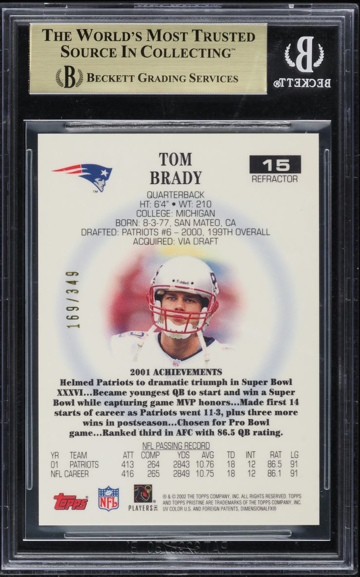 2002 Topps Pristine Refractor Tom Brady /349 #15 BGS 9.5 GEM MINT