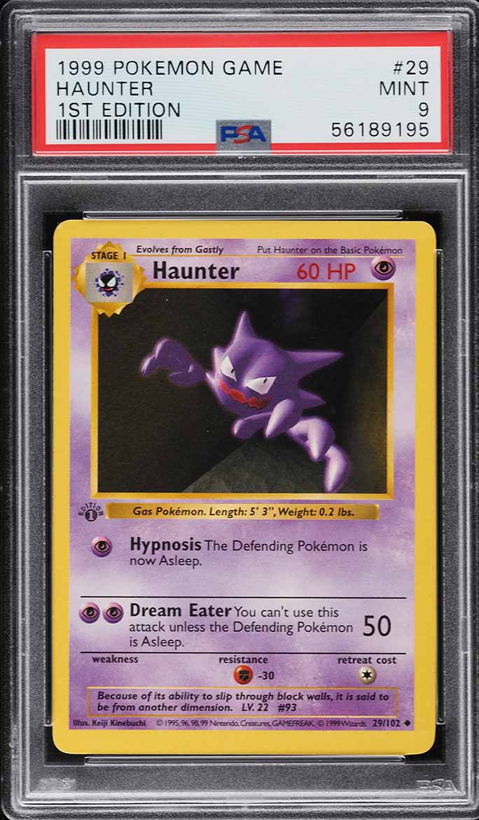 1999 Pokemon Base Set Shadowless 3D Stamp 1st Edition Haunter #29 PSA 9 MINT