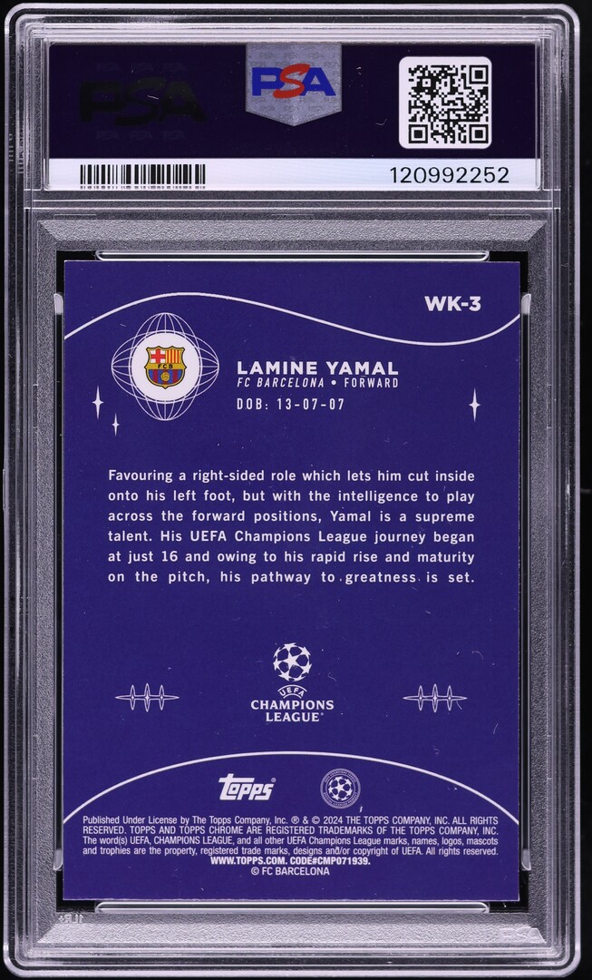 2023 Topps Chrome UEFA Club Competitions Wonderkids Lamine Yamal ROOKIE #WK-3 PSA 9 MINT