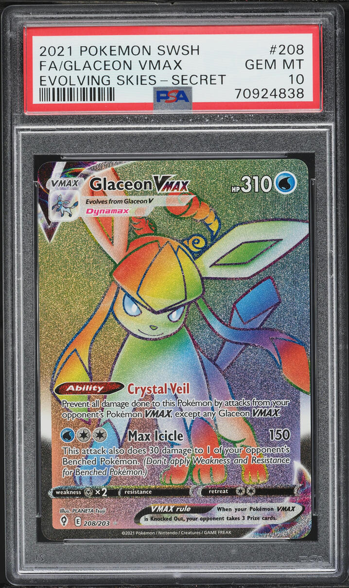 2021 Pokemon Sword & Shield Evolving Skies Rainbow Rare Glaceon VMAX #208 PSA 10 GEM MINT
