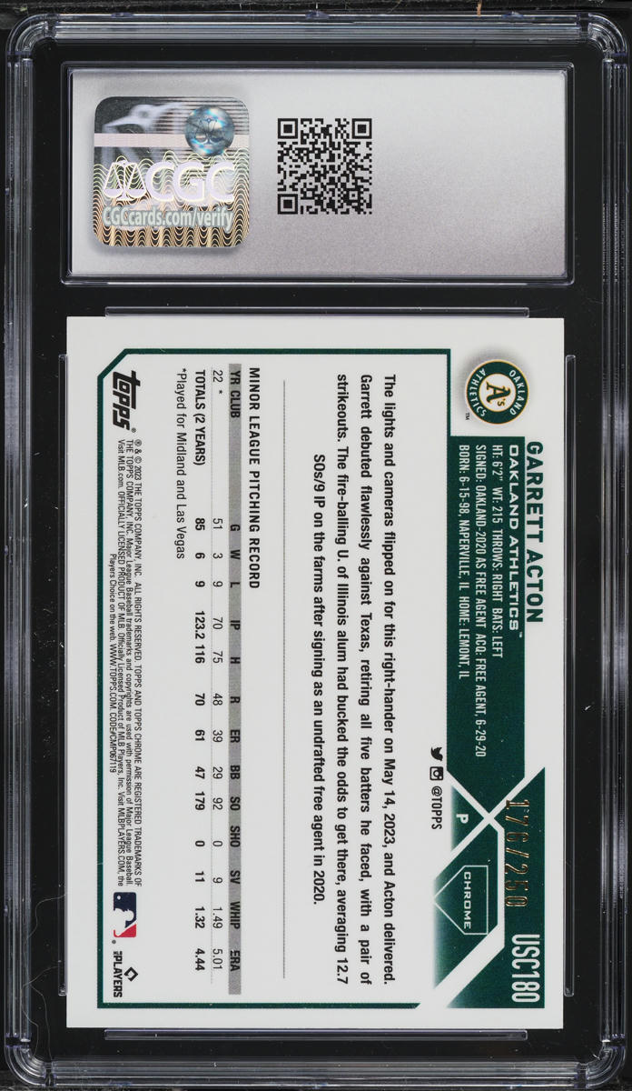 2023 Topps Chrome Update Purple Refractor Garrett Acton ROOKIE /250 #USC180 CGC 8.5 NM-MT+
