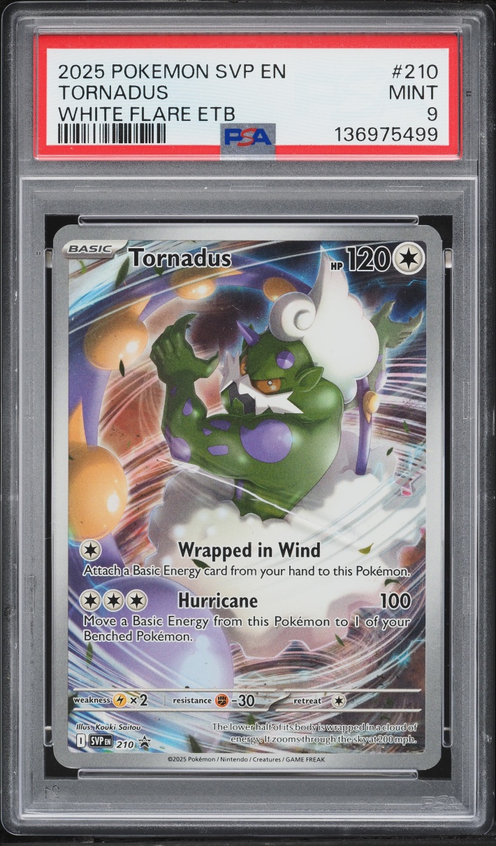 2025 Pokemon Scarlet & Violet Promo White Flare ETB Full Art Tornadus #210 PSA 9 MINT
