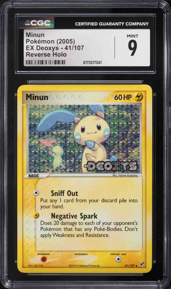 2005 Pokemon EX Deoxys Reverse Holo Minun #41 CGC 9 MINT