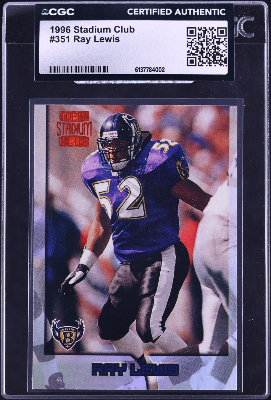 1996 Stadium Club Football Ray Lewis ROOKIE #351 CGC AUTH