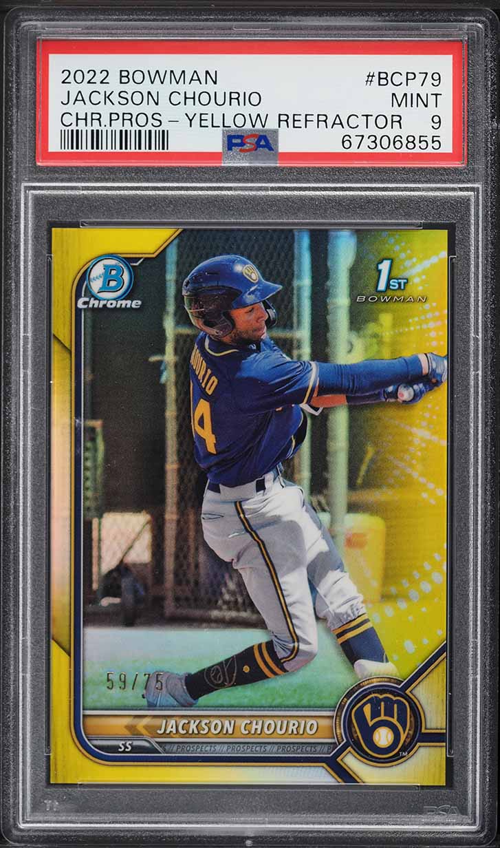 2022 Bowman Chrome Yellow Refractor Jackson Chourio PROSPECT /75 #BCP-79 PSA 9