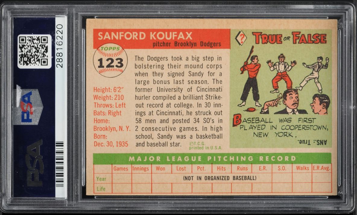 1955 Topps Sandy Koufax ROOKIE #123 PSA 5.5 EX+