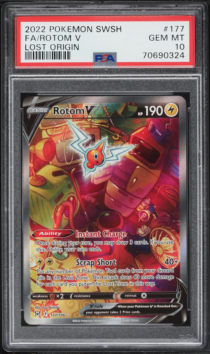 2022 Pokemon Sword & Shield Lost Origin Full Art Rotom V #177 PSA 10 GEM MINT