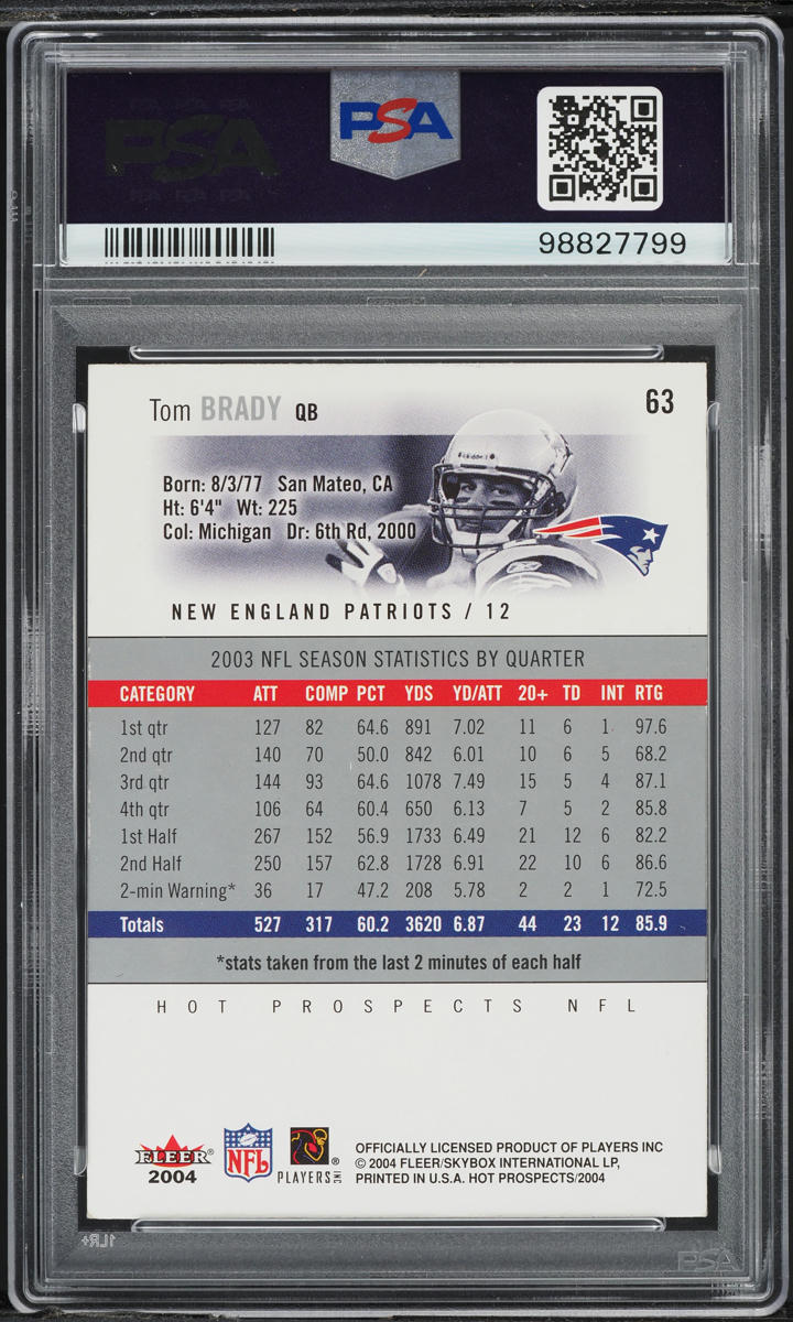2004 Fleer Hot Prospects Tom Brady #63 PSA 7 NRMT