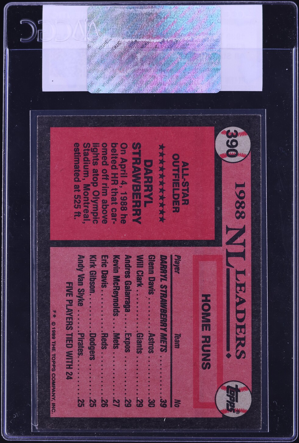 1989 Topps All Star National League Darryl Strawberry #390 CGC AUTH
