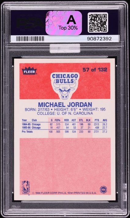 1986 Fleer Basketball Michael Jordan ROOKIE #57 MBA PSA 8.5 NM-MT+