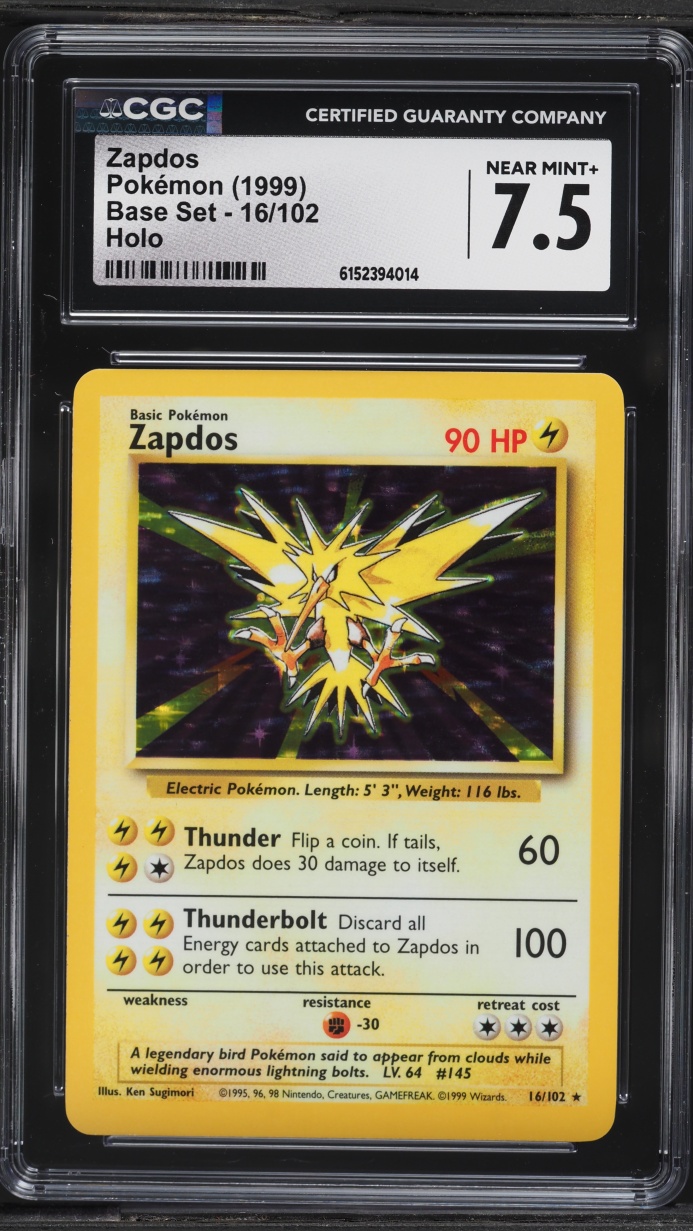 1999 Pokemon Base Set Holo Zapdos #16 CGC 7.5 NRMT+