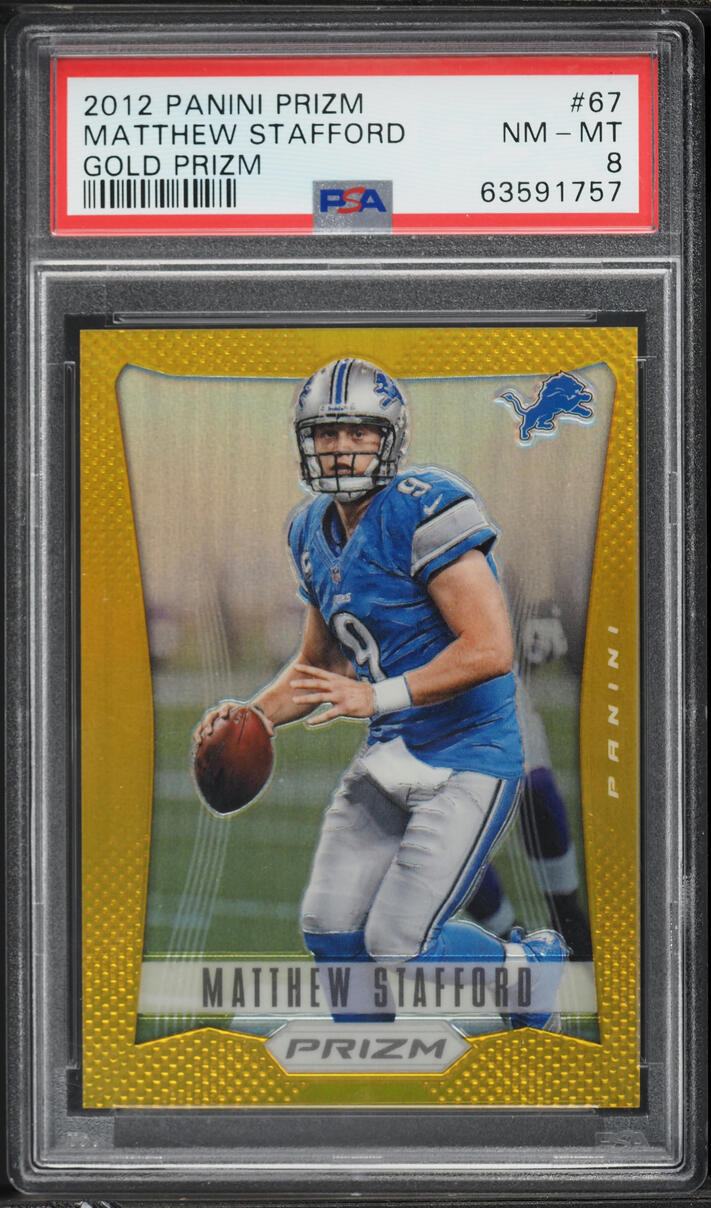 2012 Panini Prizm Gold Matthew Stafford /10 #67 PSA 8 NM-MT