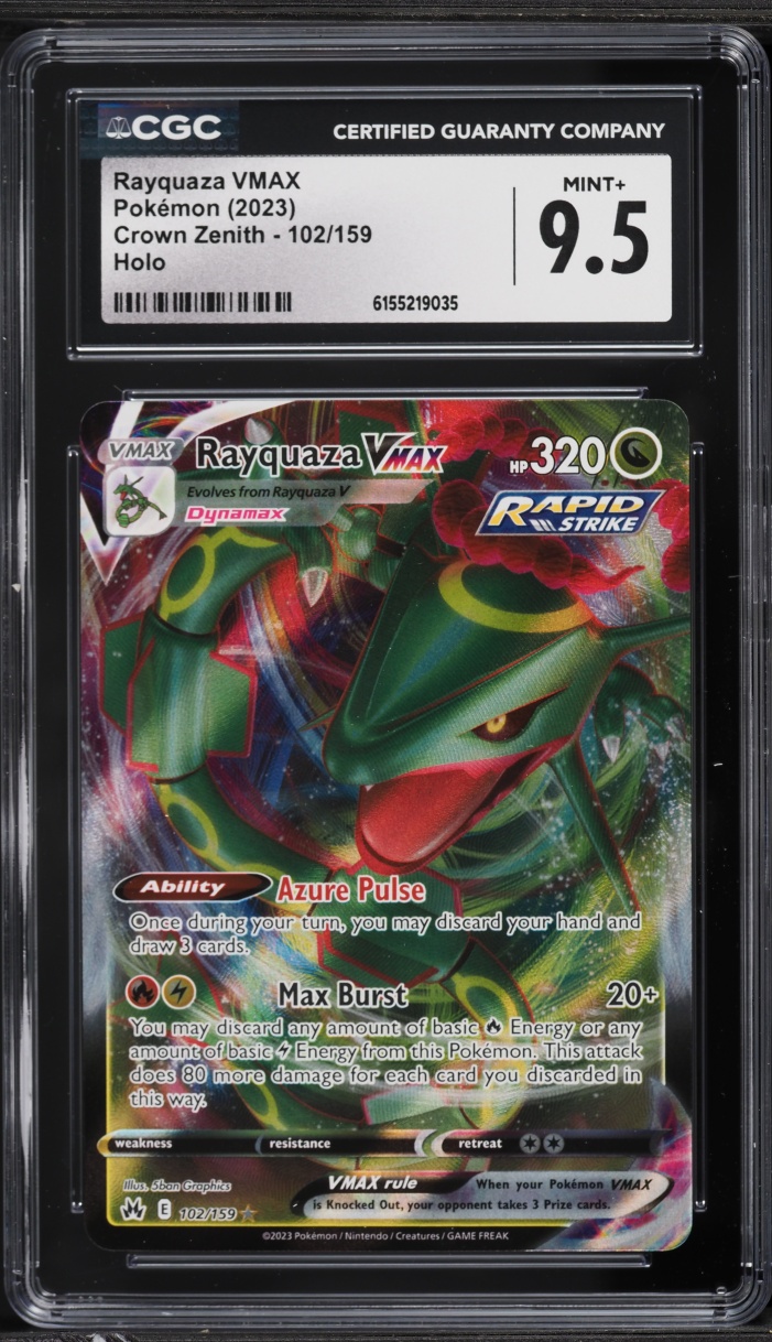 2023 Pokemon Sword & Shield Crown Zenith Full Art Rayquaza VMAX #102 CGC 9.5 MINT+