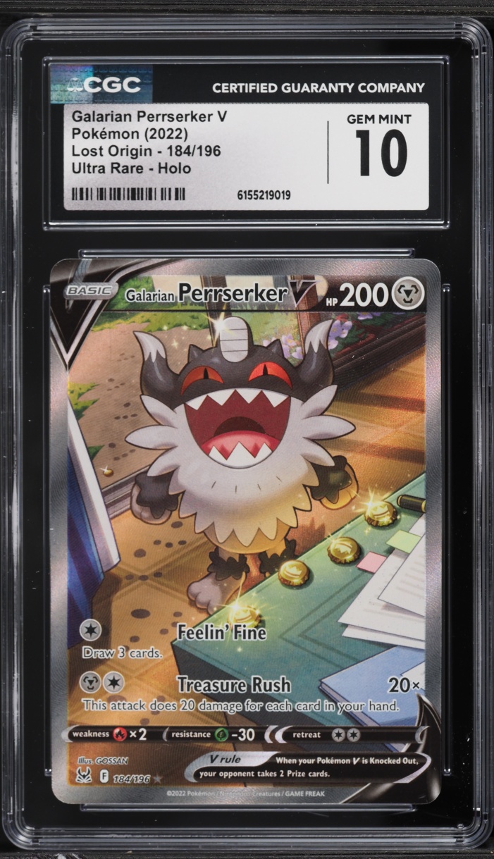 2022 Pokemon Sword & Shield Lost Origin Alt Art Galarian Perrserker V #184 CGC 10 GEM MINT