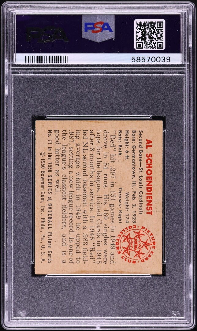 1950 Bowman Red Schoendienst #71 PSA 6 EXMT