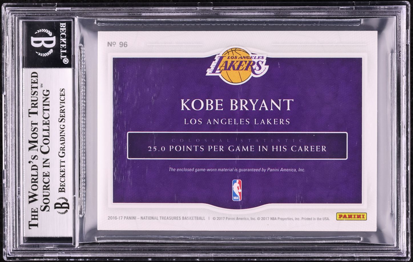 2016 National Treasures Colossal Kobe Bryant NBA LOGOMAN PATCH 2/2 BGS 9 MINT