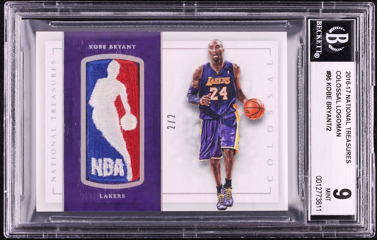 2016 National Treasures Colossal Kobe Bryant NBA LOGOMAN PATCH 2/2 BGS 9 MINT