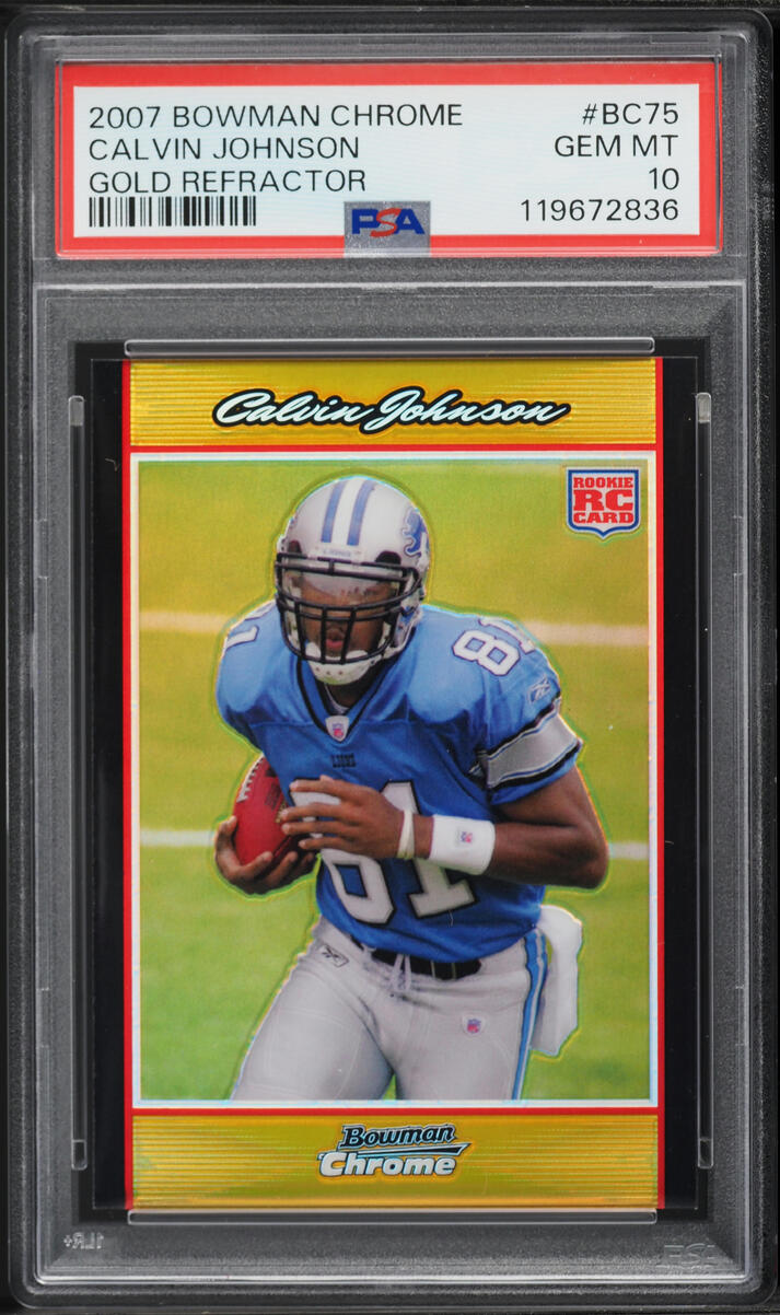 2007 Bowman Chrome Gold Refractor Calvin Johnson ROOKIE /50 #BC75 PSA 10 GEM MINT - Photo 1