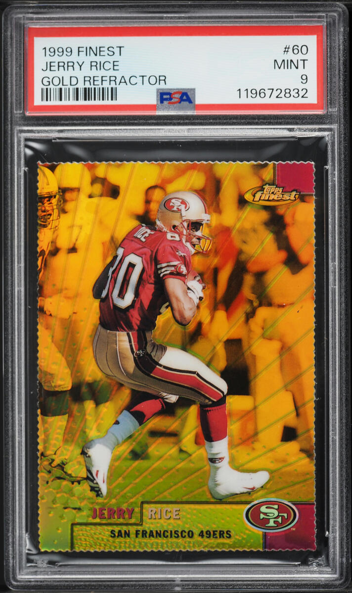 1999 Finest Gold Refractor Jerry Rice /100 #60 PSA 9 MINT - Photo 1