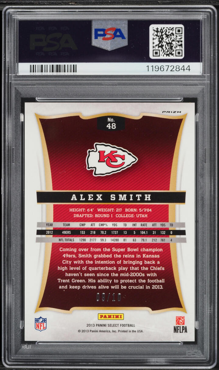 2013 Select Gold Prizm Alex Smith /10 #48 PSA 9 MINT - Photo 2