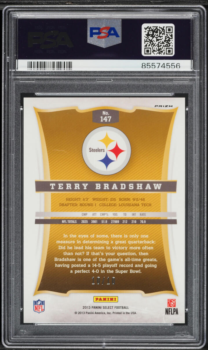 2013 Select Gold Prizm Terry Bradshaw 10/10 #147 PSA 9 MINT - Photo 2