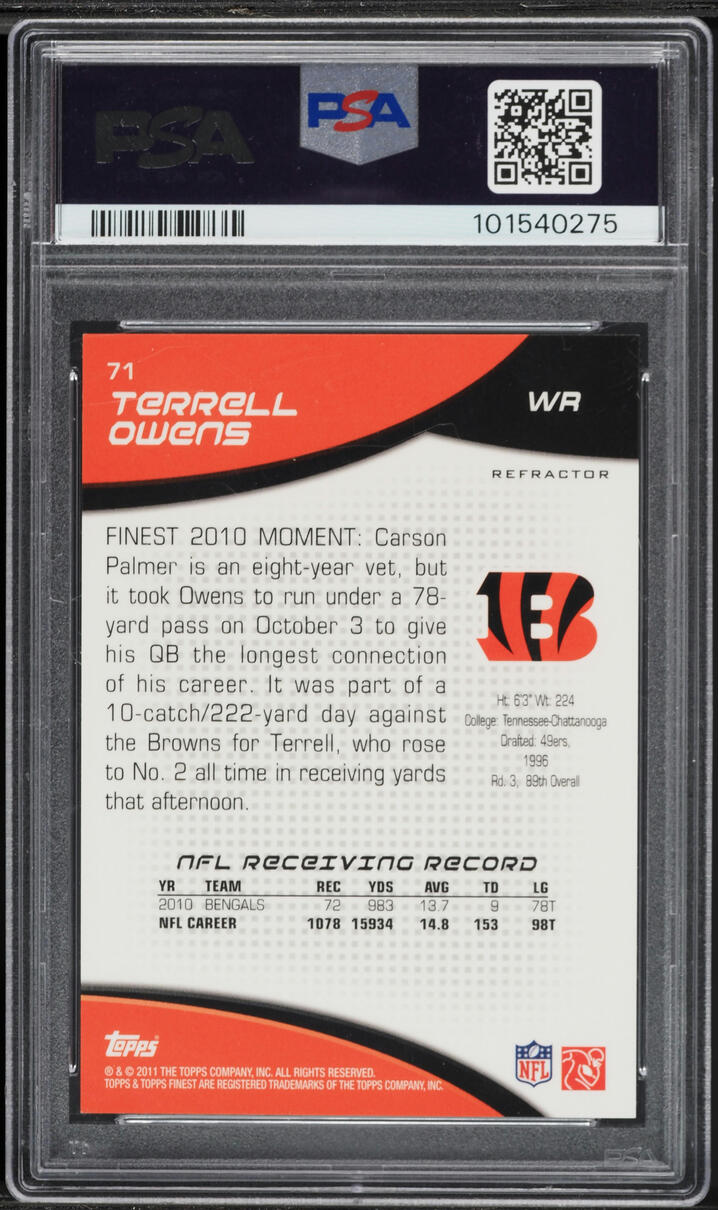 2011 Finest Mosaic Refractor Terrell Owens 1/10 #71 PSA 10 GEM MINT - Photo 2