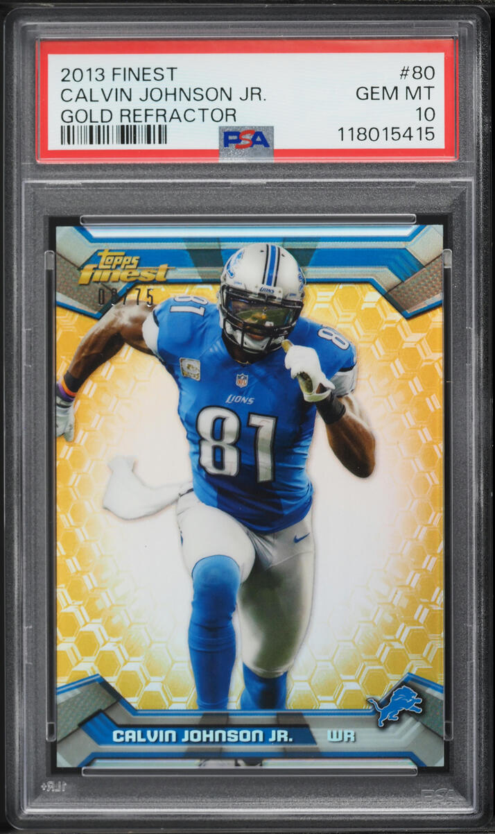 2013 Finest Gold Refractor Calvin Johnson Jr. /75 #80 PSA 10 GEM MINT - Photo 1