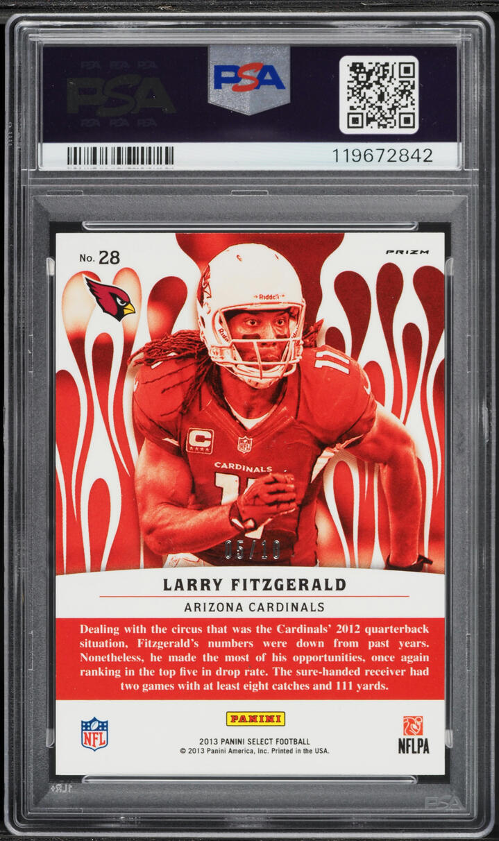2013 Select Hot Stars Gold Prizm Larry Fitzgerald /10 #28 PSA 10 GEM MINT - Photo 2