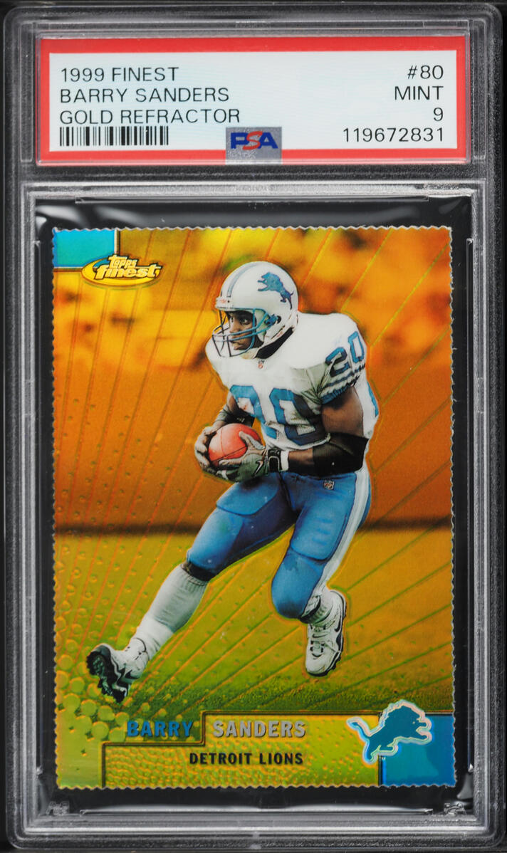 1999 Finest Gold Refractor Barry Sanders /100 #80 PSA 9 MINT - Photo 1