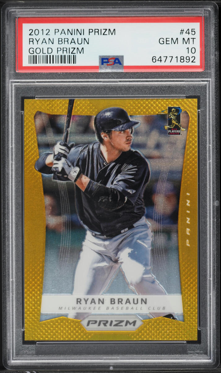 2012 Panini Prizm Gold Ryan Braun /10 #45 PSA 10 GEM MINT - Photo 1