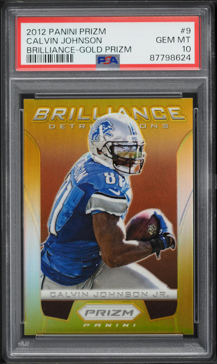 2012 Panini Prizm Brilliance Gold Calvin Johnson /10 #9 PSA 10 GEM MINT - Photo 1