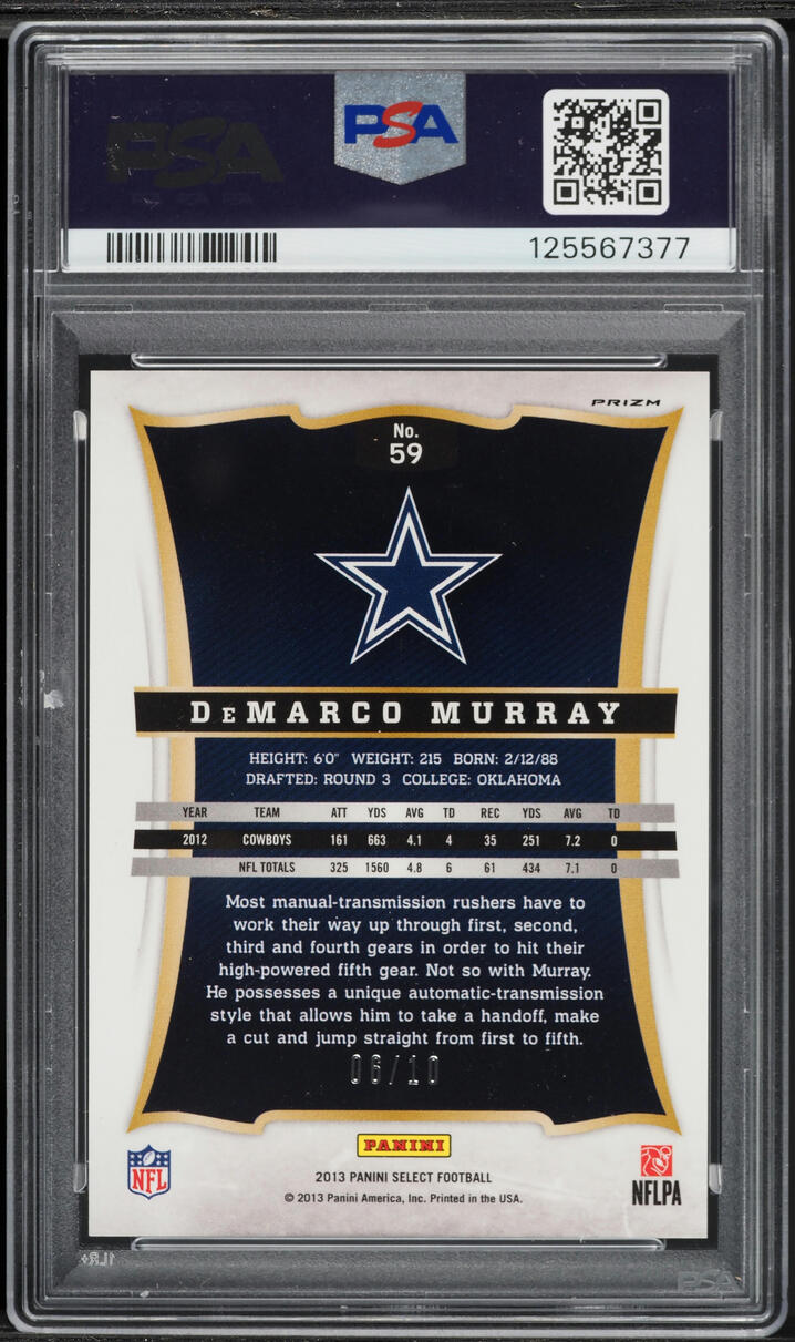 2013 Select Gold Prizm Demarco Murray /10 #59 PSA 9 MINT - Photo 2