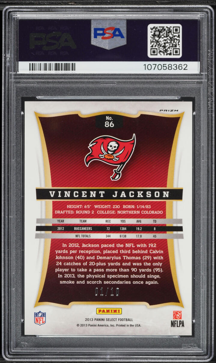 2013 Select Gold Prizm Vincent Jackson 1/10 #86 PSA 9 MINT - Photo 2
