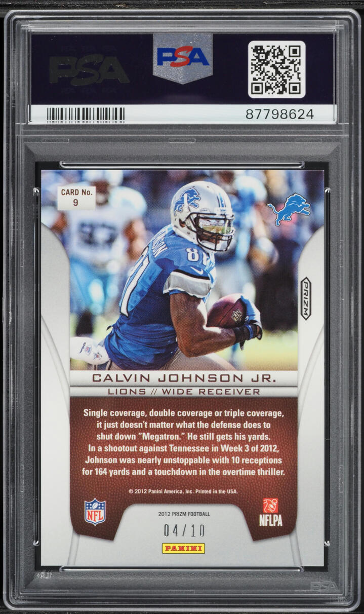 2012 Panini Prizm Brilliance Gold Calvin Johnson /10 #9 PSA 10 GEM MINT - Photo 2